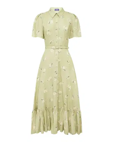 LEO LIN Becca Floral-Print Flounce Midi Shirtdress | Thumbnail 1 LEO LIN Becca Floral-Print Flounce Midi Shirtdress | Thumbnail 1