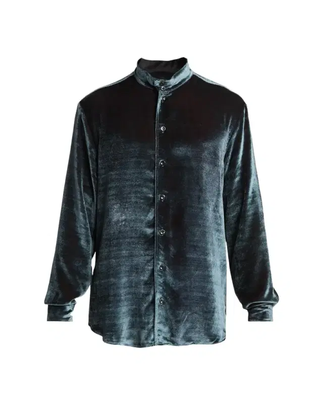 Men's Velvet Band Collar Button-Down Shirt Men's Velvet Band Collar Button-Down Shirt