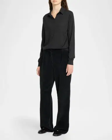 The Row Pauli Wool-Silk Jersey Long-Sleeve Polo Top | Thumbnail 2 The Row Pauli Wool-Silk Jersey Long-Sleeve Polo Top | Thumbnail 2