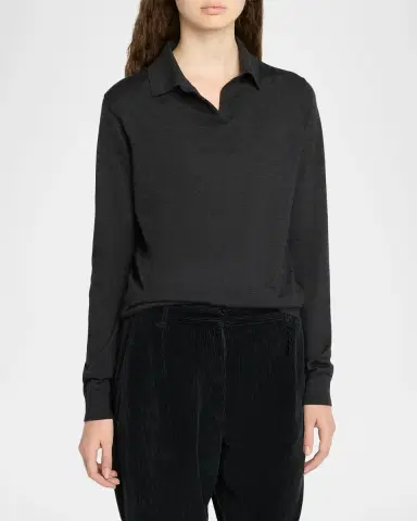The Row Pauli Wool-Silk Jersey Long-Sleeve Polo Top | Thumbnail 4 The Row Pauli Wool-Silk Jersey Long-Sleeve Polo Top | Thumbnail 4