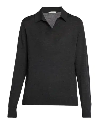 The Row Pauli Wool-Silk Jersey Long-Sleeve Polo Top | Thumbnail 1 The Row Pauli Wool-Silk Jersey Long-Sleeve Polo Top | Thumbnail 1