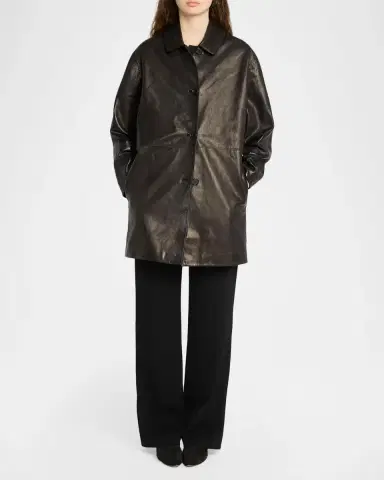 The Row Donata Leather Single-Breasted Coat | Thumbnail 2 The Row Donata Leather Single-Breasted Coat | Thumbnail 2
