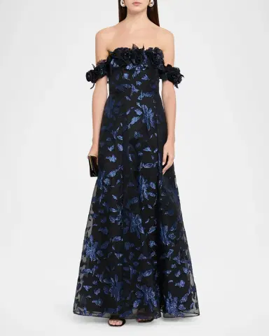 Aidan Mattox Off-Shoulder Metallic Organza Jacquard Gown | Thumbnail 2 Aidan Mattox Off-Shoulder Metallic Organza Jacquard Gown | Thumbnail 2
