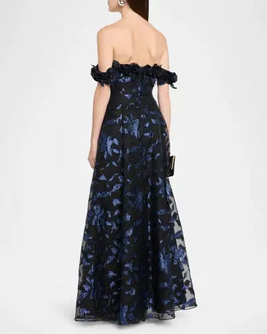 Aidan Mattox Off-Shoulder Metallic Organza Jacquard Gown | Thumbnail 3 Aidan Mattox Off-Shoulder Metallic Organza Jacquard Gown | Thumbnail 3