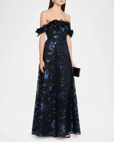 Aidan Mattox Off-Shoulder Metallic Organza Jacquard Gown | Thumbnail 4 Aidan Mattox Off-Shoulder Metallic Organza Jacquard Gown | Thumbnail 4