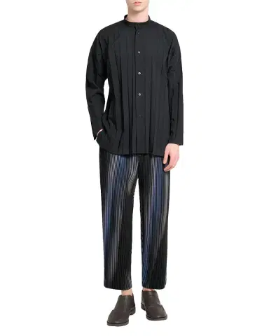 Homme Plissé Issey Miyake Men's Edge Pleated Band-Collar Shirt | Thumbnail 2 Homme Plissé Issey Miyake Men's Edge Pleated Band-Collar Shirt | Thumbnail 2