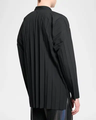 Homme Plissé Issey Miyake Men's Edge Pleated Band-Collar Shirt | Thumbnail 3 Homme Plissé Issey Miyake Men's Edge Pleated Band-Collar Shirt | Thumbnail 3