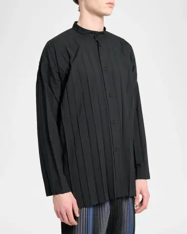 Homme Plissé Issey Miyake Men's Edge Pleated Band-Collar Shirt | Thumbnail 4 Homme Plissé Issey Miyake Men's Edge Pleated Band-Collar Shirt | Thumbnail 4