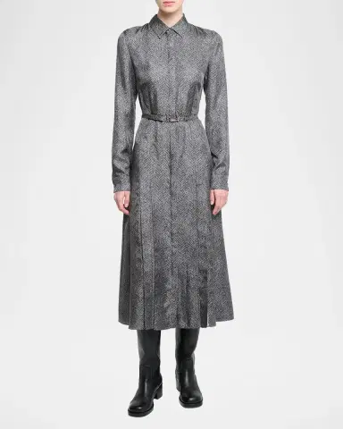 Gabriela Hearst Jane Herringbone Print Silk Belted Midi Shirtdress | Thumbnail 2 Gabriela Hearst Jane Herringbone Print Silk Belted Midi Shirtdress | Thumbnail 2