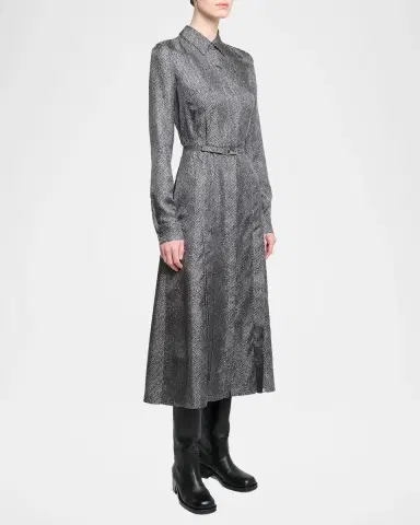 Gabriela Hearst Jane Herringbone Print Silk Belted Midi Shirtdress | Thumbnail 4 Gabriela Hearst Jane Herringbone Print Silk Belted Midi Shirtdress | Thumbnail 4