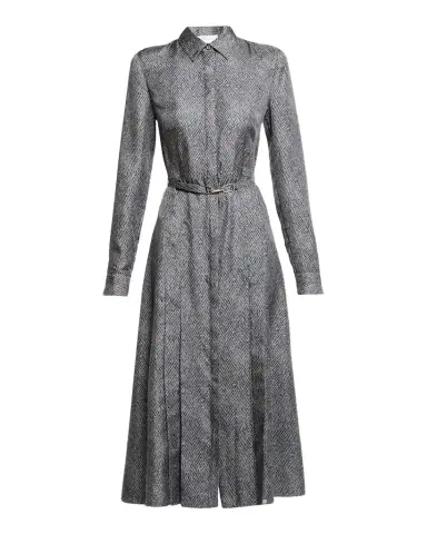 Gabriela Hearst Jane Herringbone Print Silk Belted Midi Shirtdress | Thumbnail 1 Gabriela Hearst Jane Herringbone Print Silk Belted Midi Shirtdress | Thumbnail 1