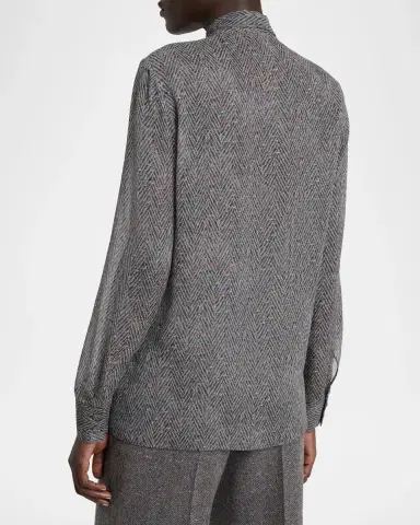 Gabriela Hearst Shildon Herringbone Silk Bow Button-Down Top | Thumbnail 3 Gabriela Hearst Shildon Herringbone Silk Bow Button-Down Top | Thumbnail 3