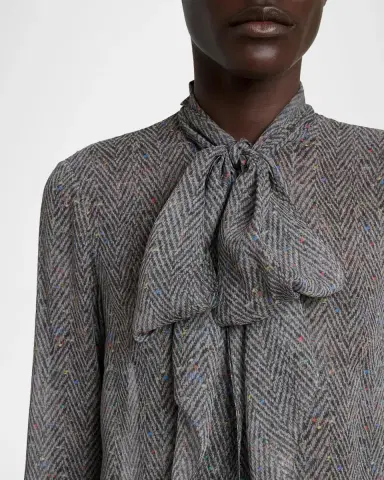 Gabriela Hearst Shildon Herringbone Silk Bow Button-Down Top | Thumbnail 5 Gabriela Hearst Shildon Herringbone Silk Bow Button-Down Top | Thumbnail 5