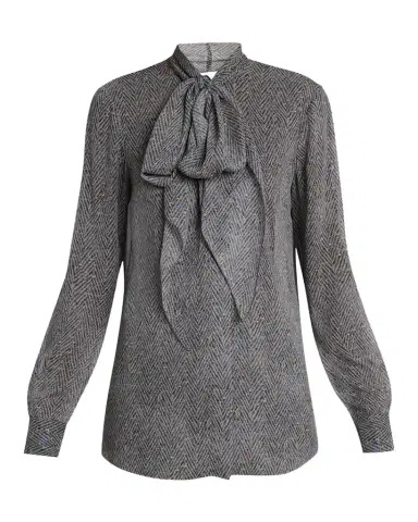 Gabriela Hearst Shildon Herringbone Silk Bow Button-Down Top | Thumbnail 1 Gabriela Hearst Shildon Herringbone Silk Bow Button-Down Top | Thumbnail 1