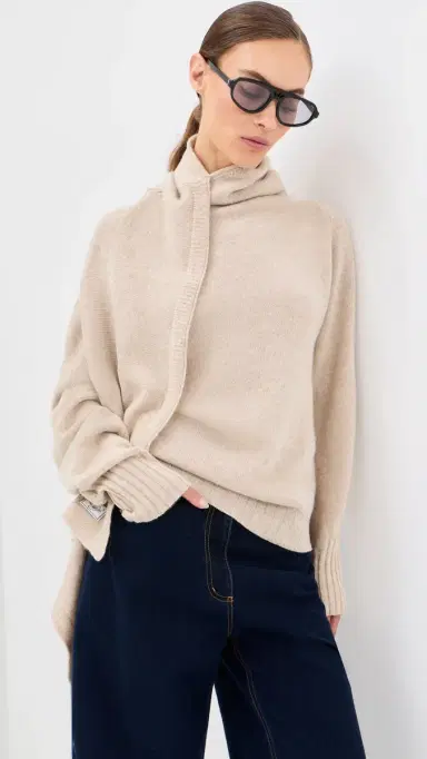 The Attico Draped Wool Sweater Beige | Thumbnail 2 The Attico Draped Wool Sweater Beige | Thumbnail 2