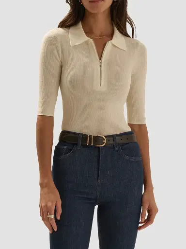 Favorite Daughter Women's Downtown Rib-Knit Wool Polo Shirt - | Thumbnail 4 Favorite Daughter Women's Downtown Rib-Knit Wool Polo Shirt - | Thumbnail 4