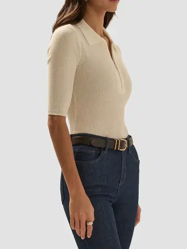 Favorite Daughter Women's Downtown Rib-Knit Wool Polo Shirt - | Thumbnail 5 Favorite Daughter Women's Downtown Rib-Knit Wool Polo Shirt - | Thumbnail 5