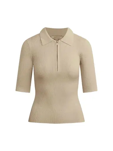 Favorite Daughter Women's Downtown Rib-Knit Wool Polo Shirt - | Thumbnail 1 Favorite Daughter Women's Downtown Rib-Knit Wool Polo Shirt - | Thumbnail 1
