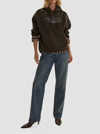 Favorite Daughter Women's The Embroidery Ritzy Logo Cotton-Blend Hoodie - Espresso Sea Blue | Thumbnail 2 Favorite Daughter Women's The Embroidery Ritzy Logo Cotton-Blend Hoodie - Espresso Sea Blue | Thumbnail 2