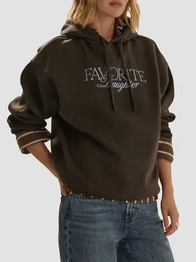 Favorite Daughter Women's The Embroidery Ritzy Logo Cotton-Blend Hoodie - Espresso Sea Blue | Thumbnail 4 Favorite Daughter Women's The Embroidery Ritzy Logo Cotton-Blend Hoodie - Espresso Sea Blue | Thumbnail 4