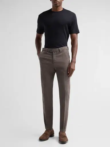 Sartorio Napoli Men's Solid Crease-Front Trousers - Dark Brown | Thumbnail 2 Sartorio Napoli Men's Solid Crease-Front Trousers - Dark Brown | Thumbnail 2