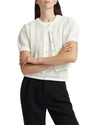 Toccin Women's Samantha Crocheted Cotton Cardigan - Optic | Thumbnail 3 Toccin Women's Samantha Crocheted Cotton Cardigan - Optic | Thumbnail 3