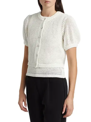 Toccin Women's Samantha Crocheted Cotton Cardigan - Optic | Thumbnail 4 Toccin Women's Samantha Crocheted Cotton Cardigan - Optic | Thumbnail 4