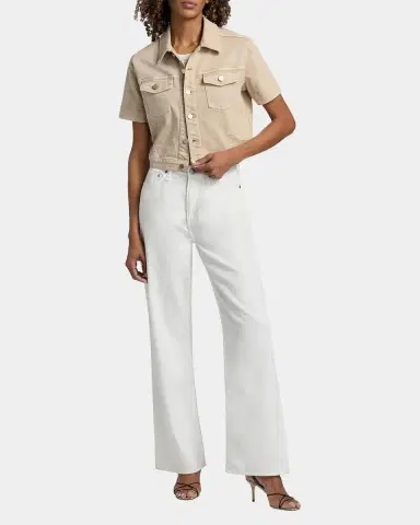 L'Agence Kirstie Cropped Short-Sleeve Denim Jacket | Thumbnail 2 L'Agence Kirstie Cropped Short-Sleeve Denim Jacket | Thumbnail 2