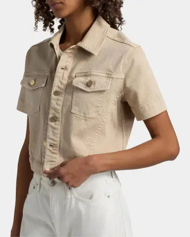 L'Agence Kirstie Cropped Short-Sleeve Denim Jacket | Thumbnail 5 L'Agence Kirstie Cropped Short-Sleeve Denim Jacket | Thumbnail 5