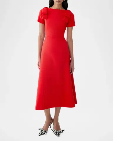 Carolina Herrera Boatneck Bow Short-Sleeve Midi Dress | Thumbnail 2 Carolina Herrera Boatneck Bow Short-Sleeve Midi Dress | Thumbnail 2