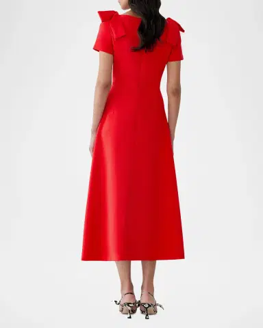 Carolina Herrera Boatneck Bow Short-Sleeve Midi Dress | Thumbnail 3 Carolina Herrera Boatneck Bow Short-Sleeve Midi Dress | Thumbnail 3