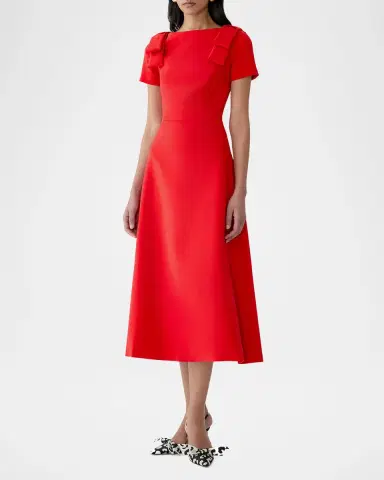 Carolina Herrera Boatneck Bow Short-Sleeve Midi Dress | Thumbnail 4 Carolina Herrera Boatneck Bow Short-Sleeve Midi Dress | Thumbnail 4