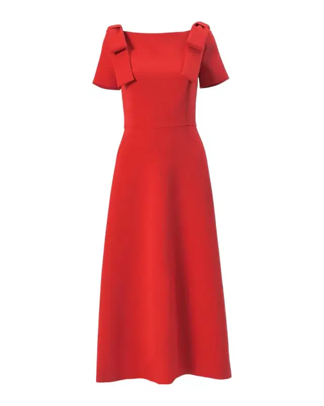 Boatneck Bow Short-Sleeve Midi Dress Boatneck Bow Short-Sleeve Midi Dress