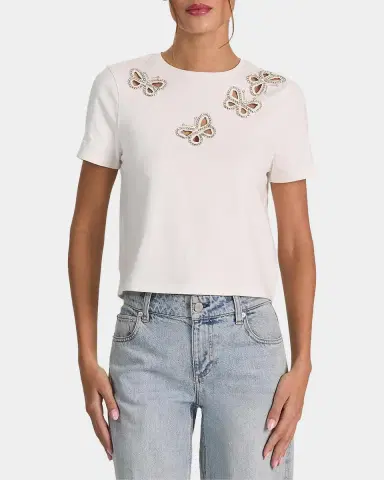 Alice + Olivia Cindy Embellished Butterfly Cropped T-Shirt | Thumbnail 4 Alice + Olivia Cindy Embellished Butterfly Cropped T-Shirt | Thumbnail 4
