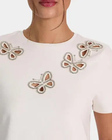 Alice + Olivia Cindy Embellished Butterfly Cropped T-Shirt | Thumbnail 5 Alice + Olivia Cindy Embellished Butterfly Cropped T-Shirt | Thumbnail 5