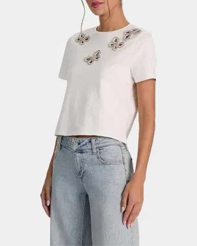 Alice + Olivia Cindy Embellished Butterfly Cropped T-Shirt | Thumbnail 6 Alice + Olivia Cindy Embellished Butterfly Cropped T-Shirt | Thumbnail 6