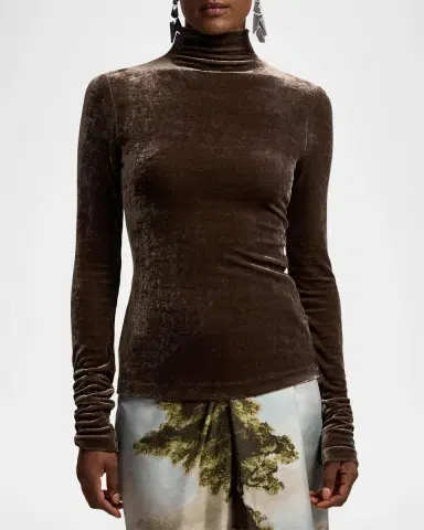 Ralph Lauren Collection Ilene Velour Mock-Neck Long-Sleeve Top | Thumbnail 4 Ralph Lauren Collection Ilene Velour Mock-Neck Long-Sleeve Top | Thumbnail 4