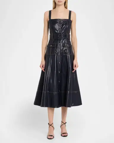Cinq à Sept Veena Belted Vegan Leather Midi Dress | Thumbnail 2 Cinq à Sept Veena Belted Vegan Leather Midi Dress | Thumbnail 2