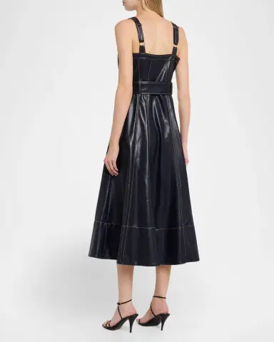 Cinq à Sept Veena Belted Vegan Leather Midi Dress | Thumbnail 3 Cinq à Sept Veena Belted Vegan Leather Midi Dress | Thumbnail 3