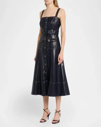 Cinq à Sept Veena Belted Vegan Leather Midi Dress | Thumbnail 4 Cinq à Sept Veena Belted Vegan Leather Midi Dress | Thumbnail 4