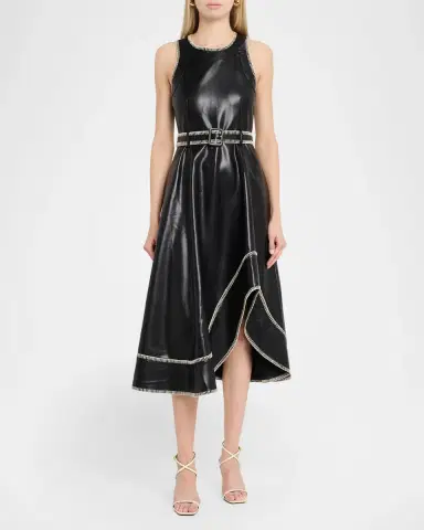Cinq à Sept Zelda Whipstitch Vegan Leather Midi Dress | Thumbnail 2 Cinq à Sept Zelda Whipstitch Vegan Leather Midi Dress | Thumbnail 2