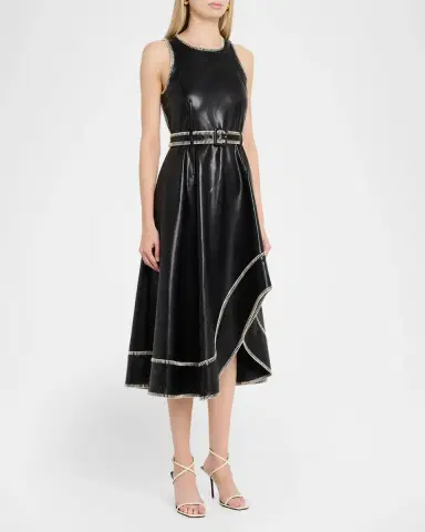 Cinq à Sept Zelda Whipstitch Vegan Leather Midi Dress | Thumbnail 4 Cinq à Sept Zelda Whipstitch Vegan Leather Midi Dress | Thumbnail 4