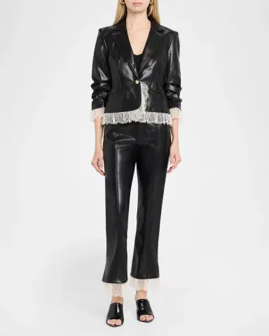 Cinq à Sept Lace-Trim Vegan Leather Kick Flare Pants | Thumbnail 2 Cinq à Sept Lace-Trim Vegan Leather Kick Flare Pants | Thumbnail 2