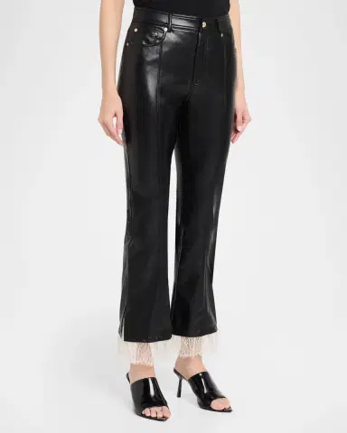 Cinq à Sept Lace-Trim Vegan Leather Kick Flare Pants | Thumbnail 4 Cinq à Sept Lace-Trim Vegan Leather Kick Flare Pants | Thumbnail 4