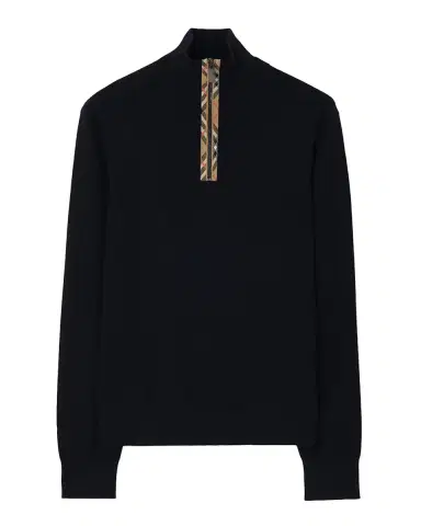 Burberry Men's Cameron Check-Trim Wool Half-Zip Sweater | Thumbnail 2 Burberry Men's Cameron Check-Trim Wool Half-Zip Sweater | Thumbnail 2