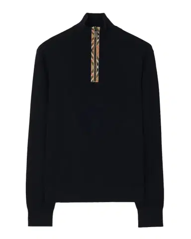 Burberry Men's Cameron Check-Trim Wool Half-Zip Sweater | Thumbnail 1 Burberry Men's Cameron Check-Trim Wool Half-Zip Sweater | Thumbnail 1
