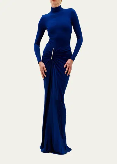Silvia Tcherassi Lena Mock-Neck Ruched Jersey Slit Maxi Dress | Thumbnail 2 Silvia Tcherassi Lena Mock-Neck Ruched Jersey Slit Maxi Dress | Thumbnail 2