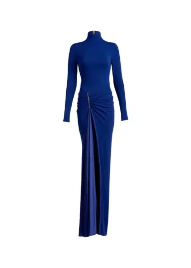 Silvia Tcherassi Lena Mock-Neck Ruched Jersey Slit Maxi Dress | Thumbnail 1 Silvia Tcherassi Lena Mock-Neck Ruched Jersey Slit Maxi Dress | Thumbnail 1