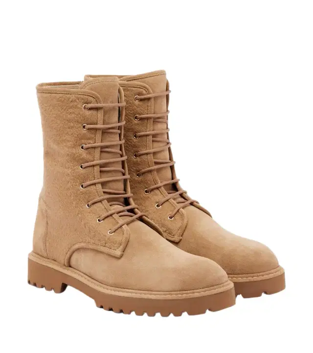 Cashmere-trimmed suede combat boots Cashmere-trimmed suede combat boots