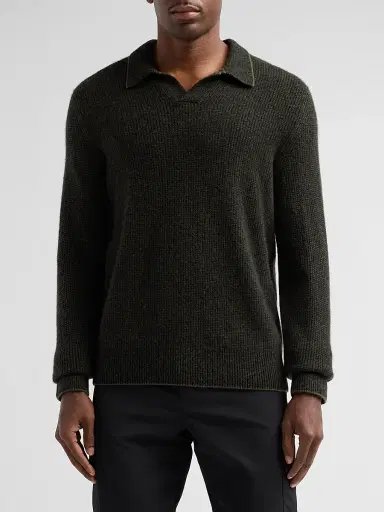 Vince Men's Thermal Cashmere V-Neck Sweater - Night Leaf Black - Size XXL | Thumbnail 4 Vince Men's Thermal Cashmere V-Neck Sweater - Night Leaf Black - Size XXL | Thumbnail 4